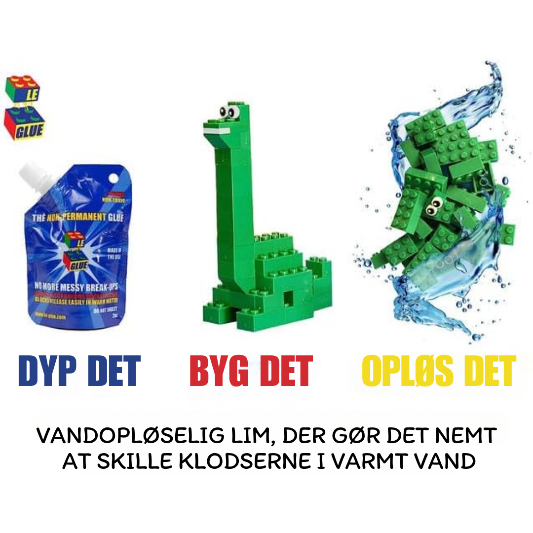 Le Glue - Lego Lim - Midlertidig Lim til Lego, som kan opløses i vand - Non-Permanent Glue - Giftfri & Sikker for Børn