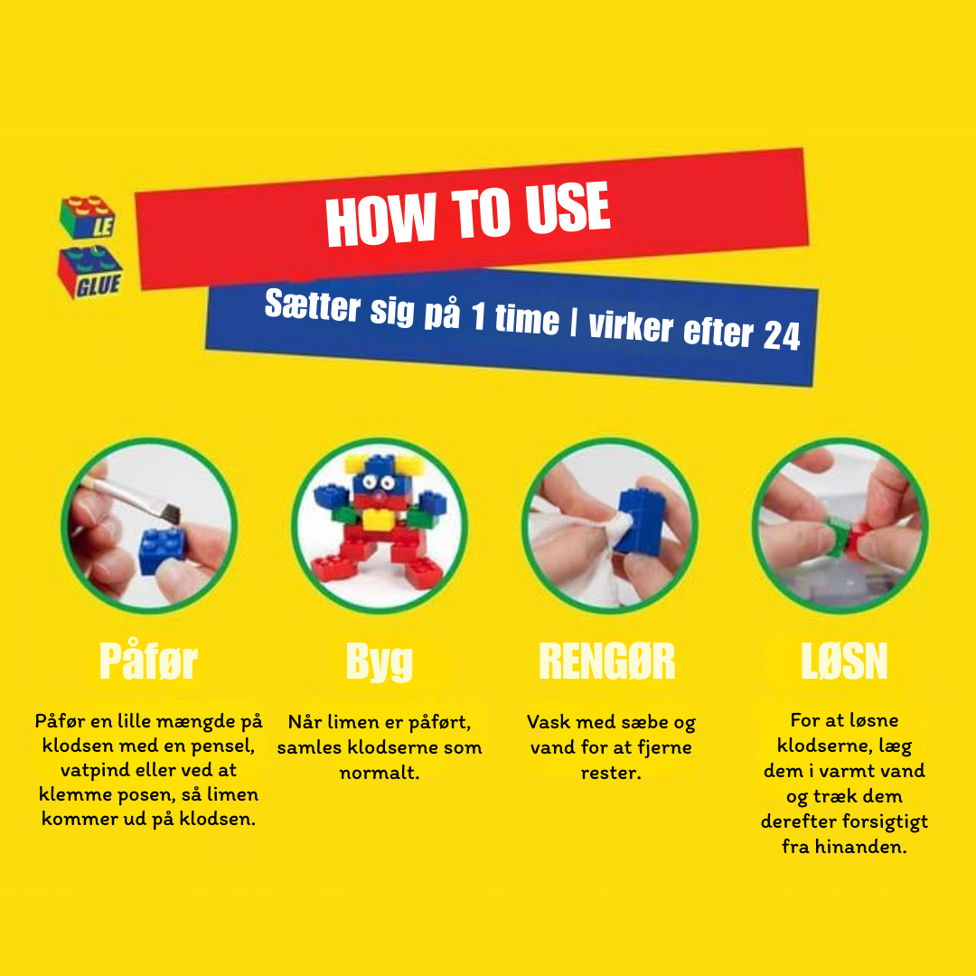Le Glue - Lego Lim - Midlertidig Lim til Lego, som kan opløses i vand - Non-Permanent Glue - Giftfri & Sikker for Børn