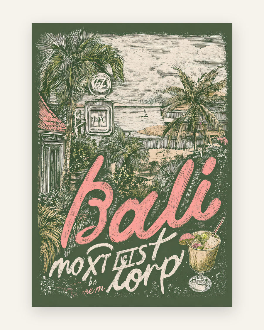 Plakat med bali retro strandplakat i grønne toner