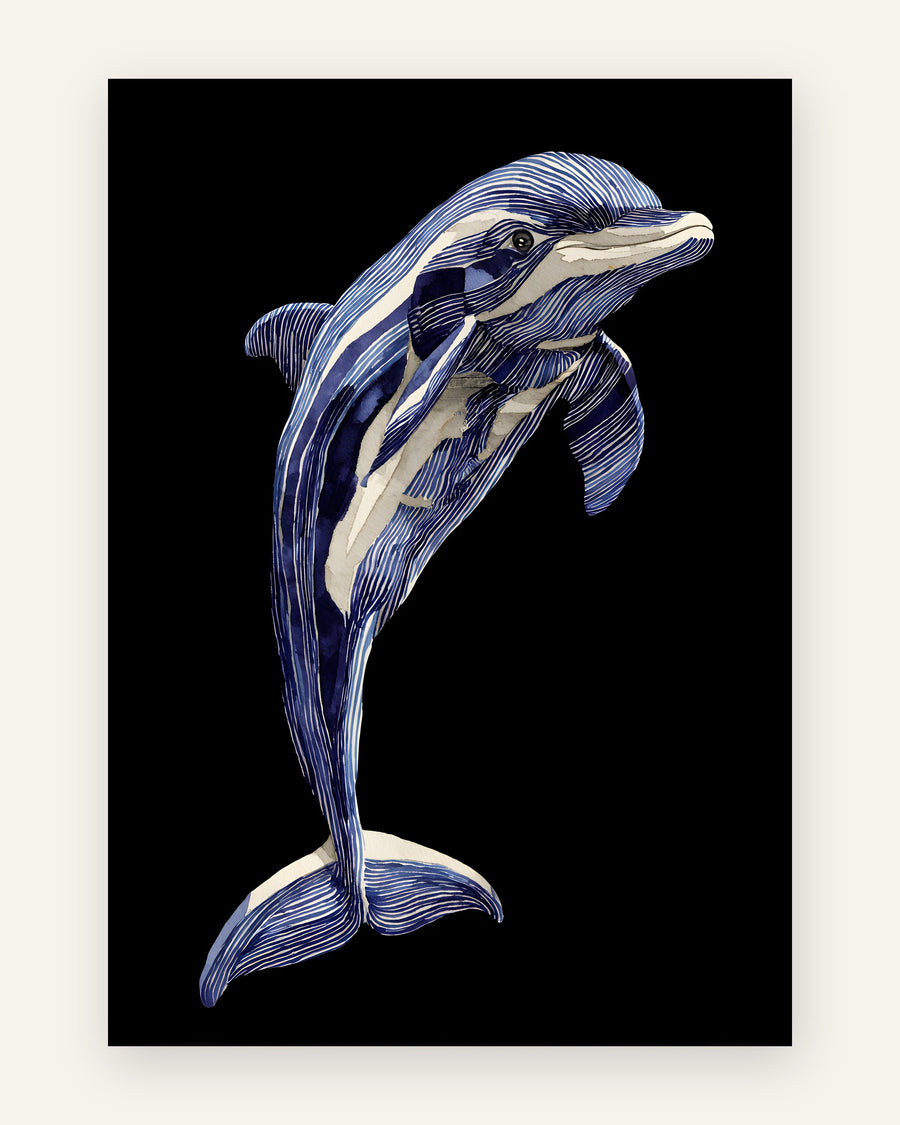 Børneplakat med blå akvarel delfin til børneværelset