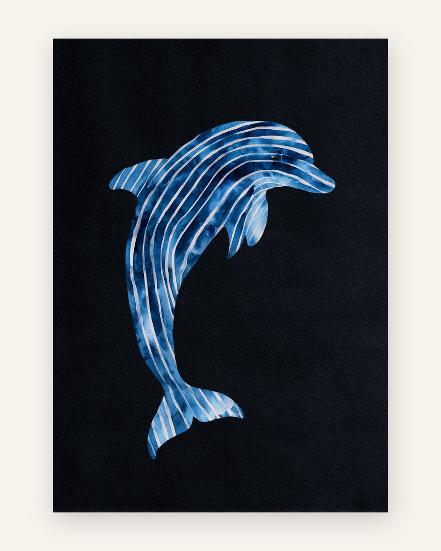 Børneplakat med blåstribet delfin no.1 til børneværelset