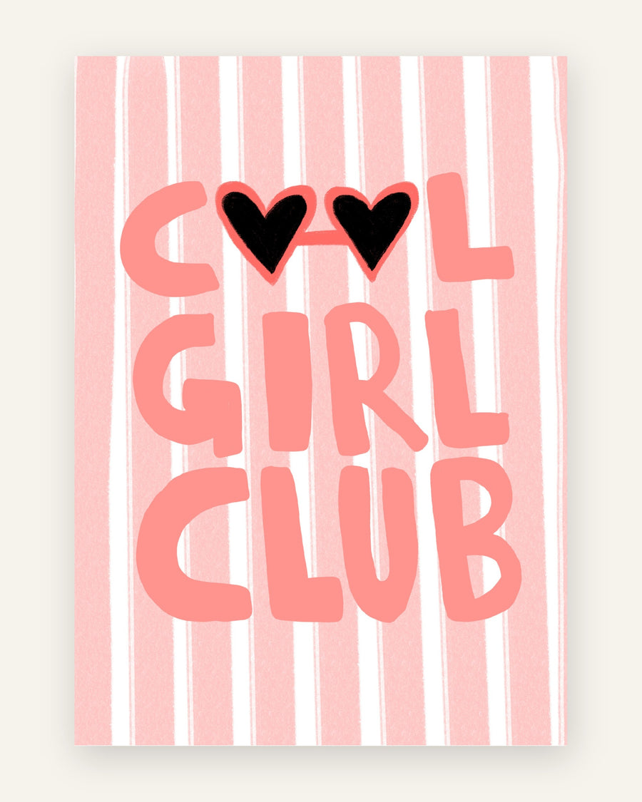 Børneplakat med cool girl club i lyserøde toner til pigeværelset
