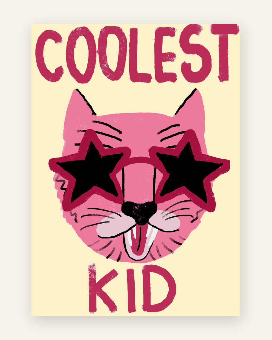 Børneplakat med coolest kid kat i lyserøde toner til børneværelset