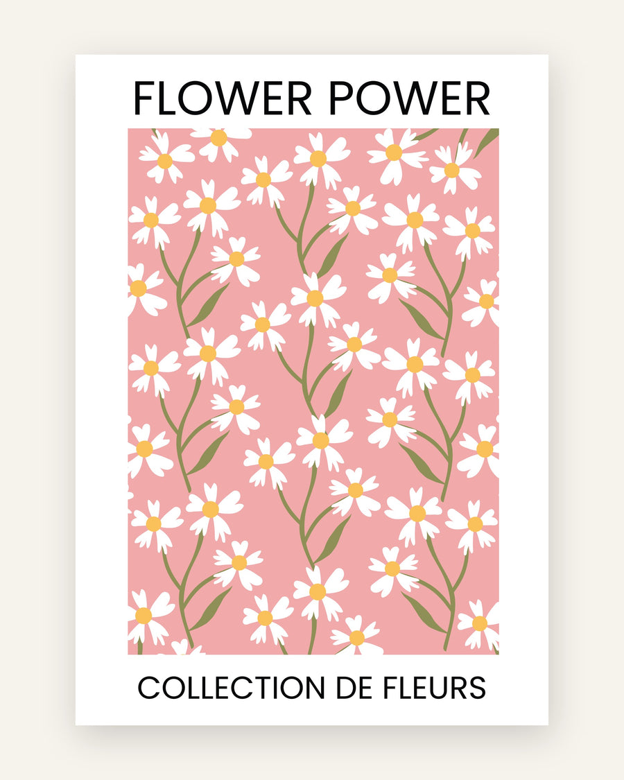 Børneplakat med flower power marguerit rosa i lyserøde toner til pigeværelset