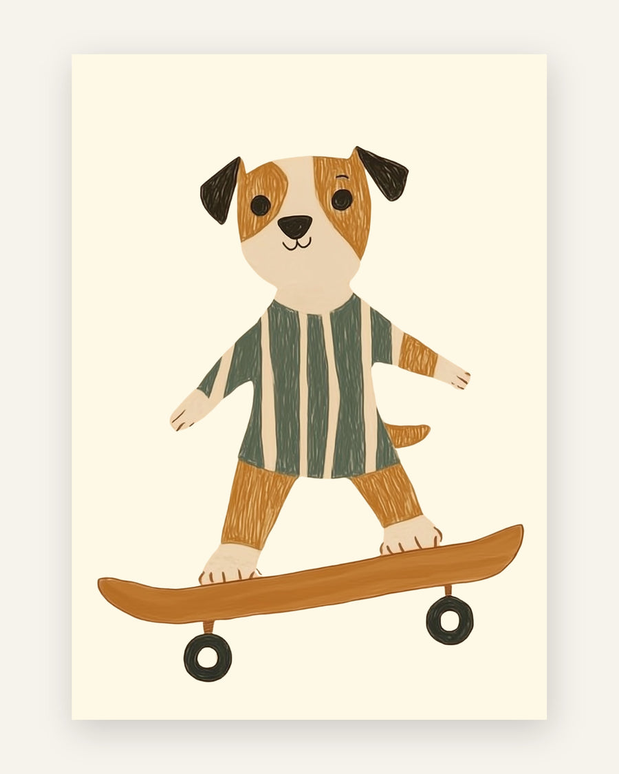 Børneplakat med hund på skateboard til børneværelset