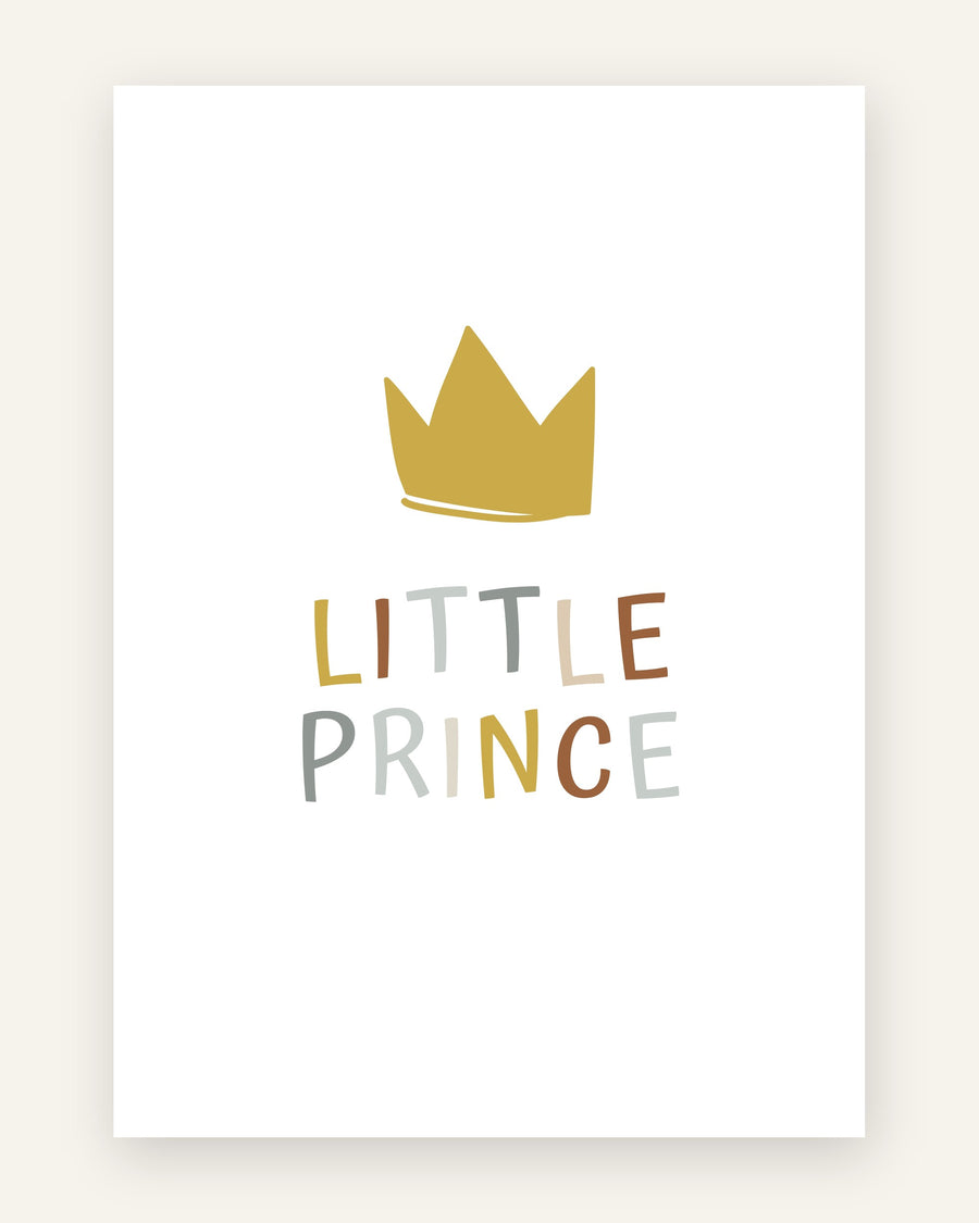 Børneplakat med little prince krone i gule toner til drengeværelset