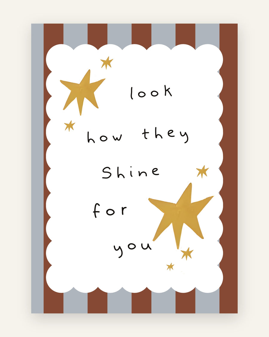 Børneplakat med look how they shine i gule toner til børneværelset