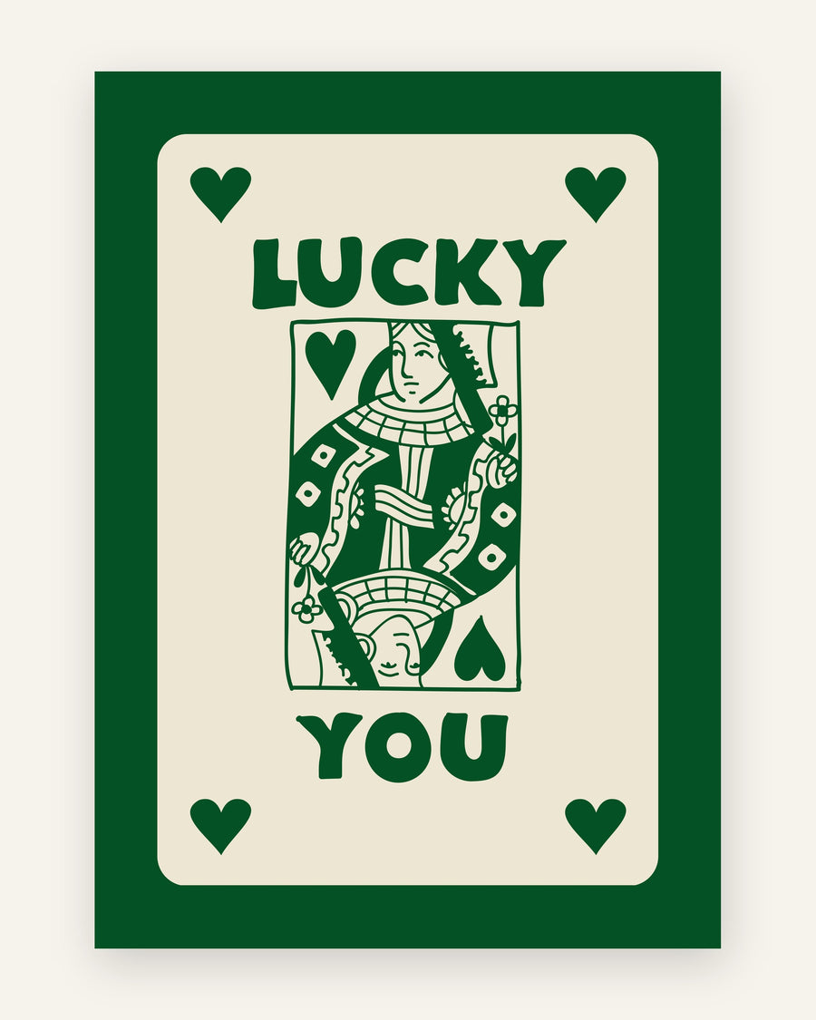 Børneplakat med lucky you grøn i grønne toner til børneværelset