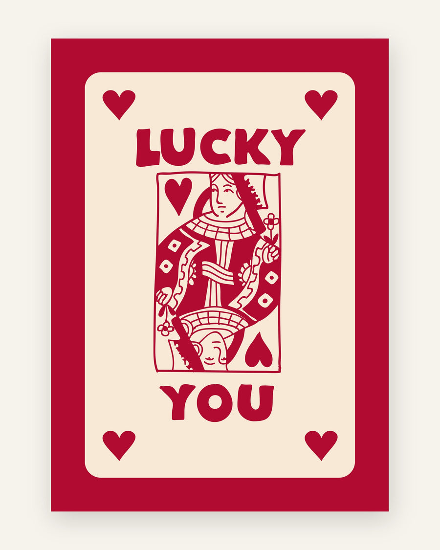 Børneplakat med lucky you rød i røde toner til pigeværelset