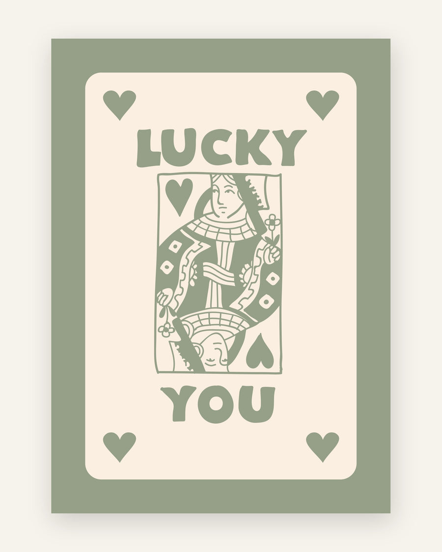 Børneplakat med lucky you salviegrøn i grønne toner til børneværelset