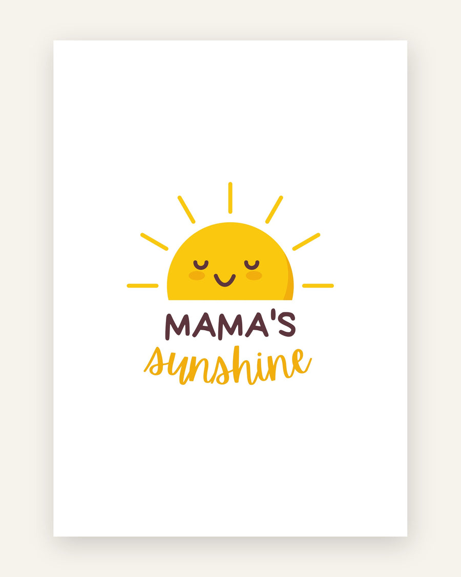 Børneplakat med mama's sunshine i gule toner til børneværelset
