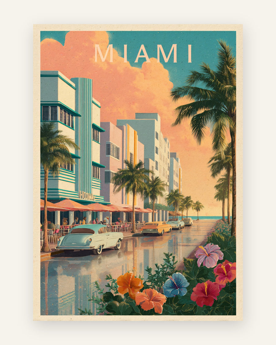 Plakat med miami art deco i bløde pasteller