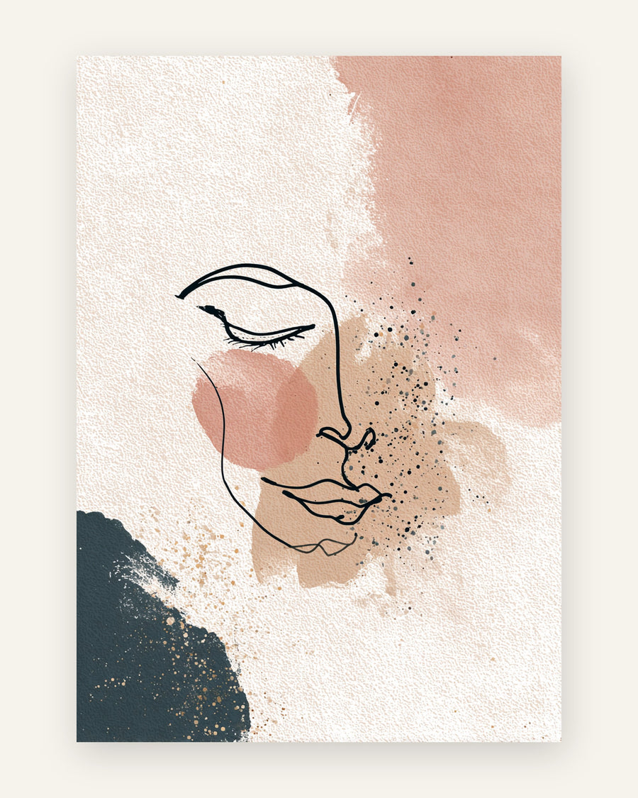 Børneplakat med minimalistisk ansigt pastel i lyserøde toner til pigeværelset