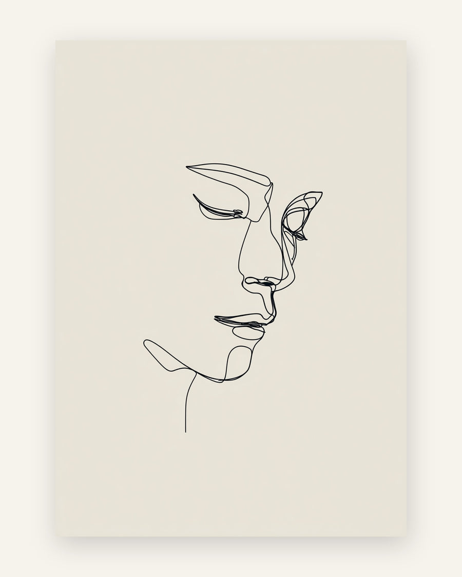 Børneplakat med minimalistisk ansigt i beige til børneværelset