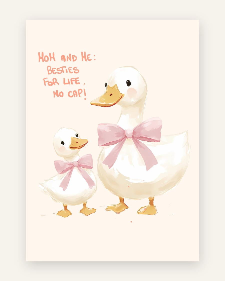 Børneplakat med mom and me besties i lyserøde toner til pigeværelset