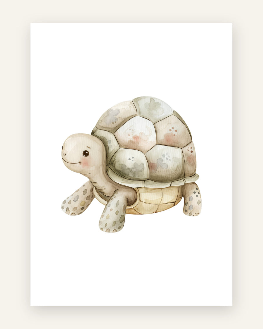 Børneplakat med nuttet skildpadde i beige til børneværelset