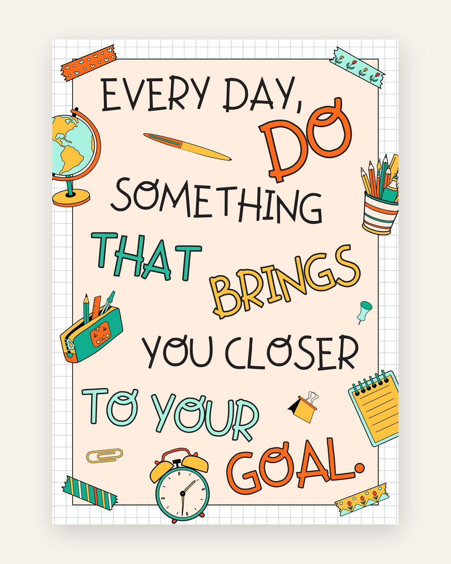 Børneplakat med reach your goal i friske farver til børneværelset