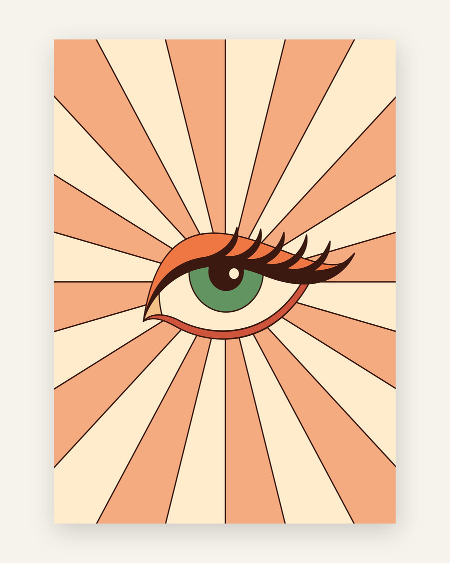 Børneplakat med retro øje i orange toner til børneværelset