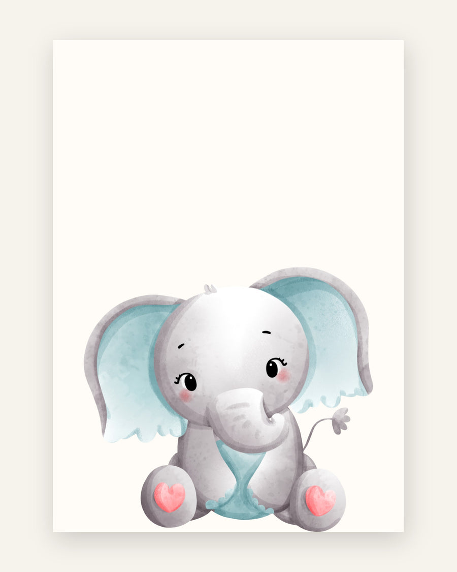 Børneplakat med sød baby elefant i lyserøde toner til børneværelset