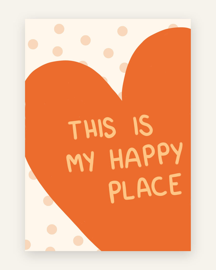 Børneplakat med this is my happy place i orange toner til børneværelset