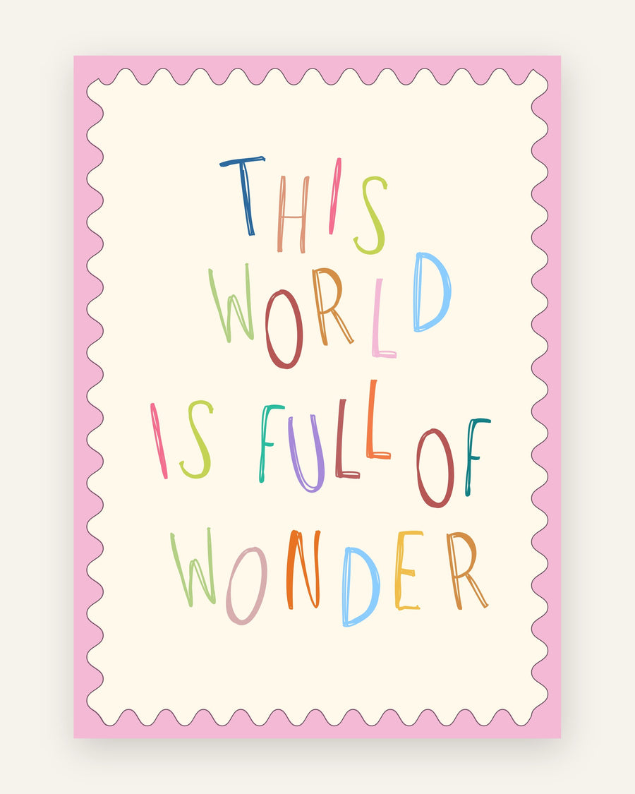 Børneplakat med this world is full of wonder i friske farver til børneværelset