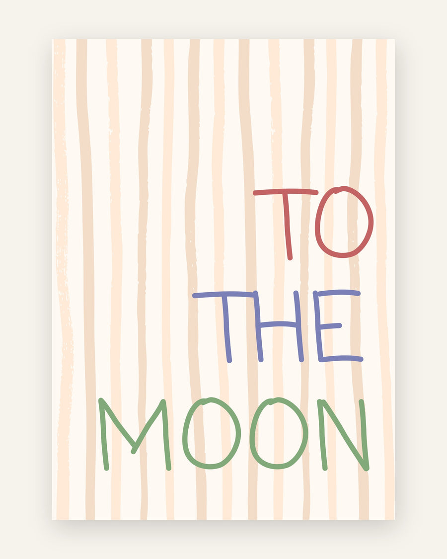 Børneplakat med to the moon tekstplakat i friske farver til børneværelset