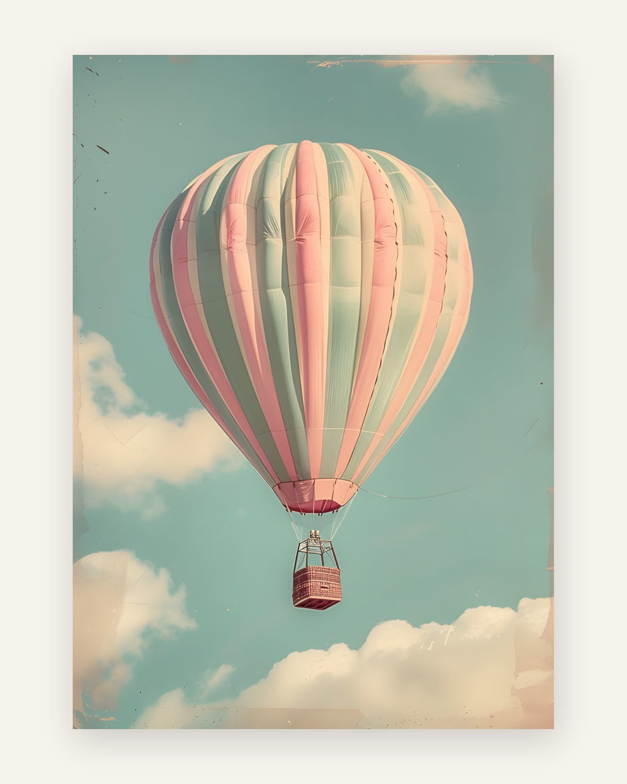 Børneplakat med vintage pastel luftballon i bløde pasteller til børneværelset