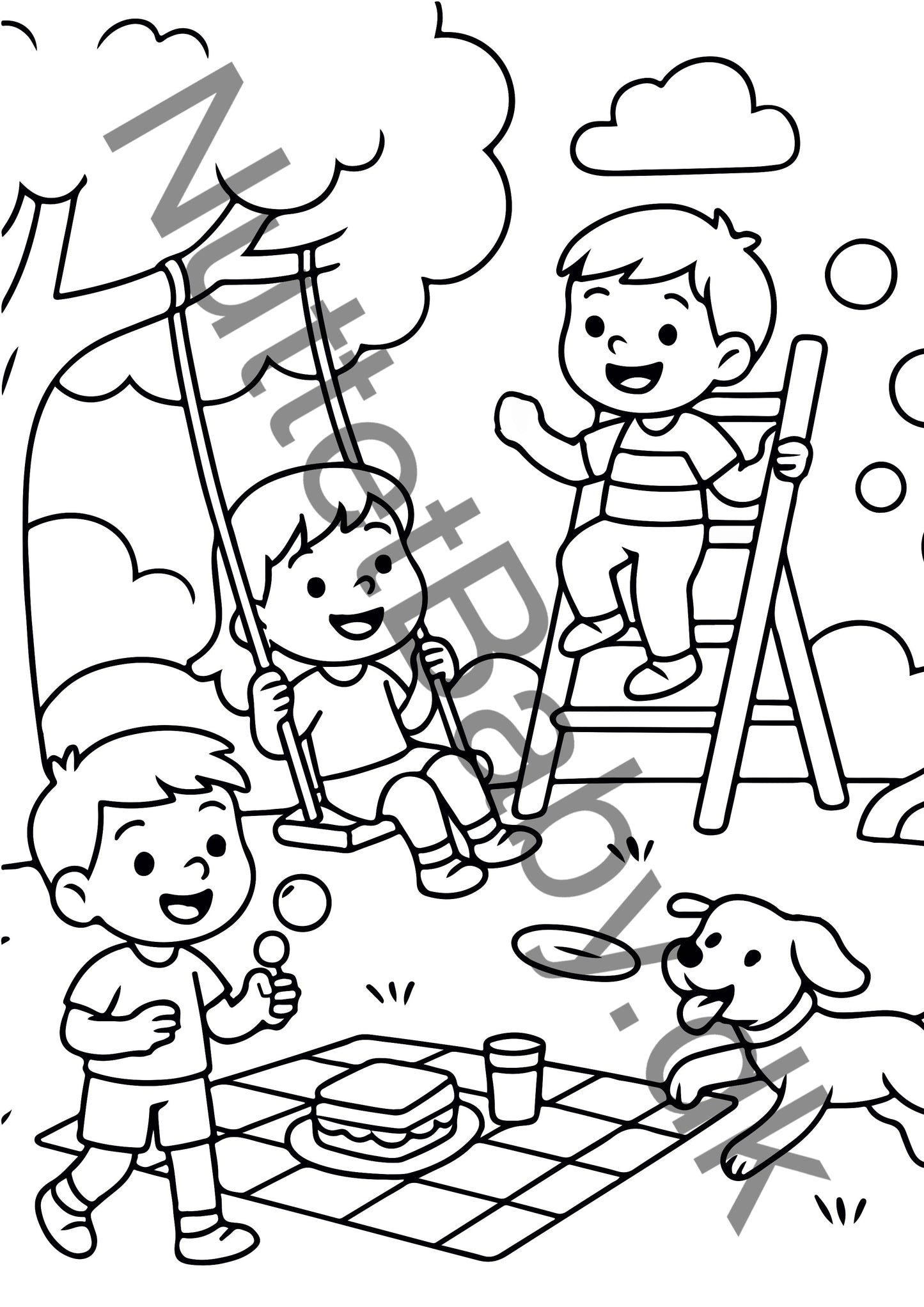 Børn leger i parken farvelægning