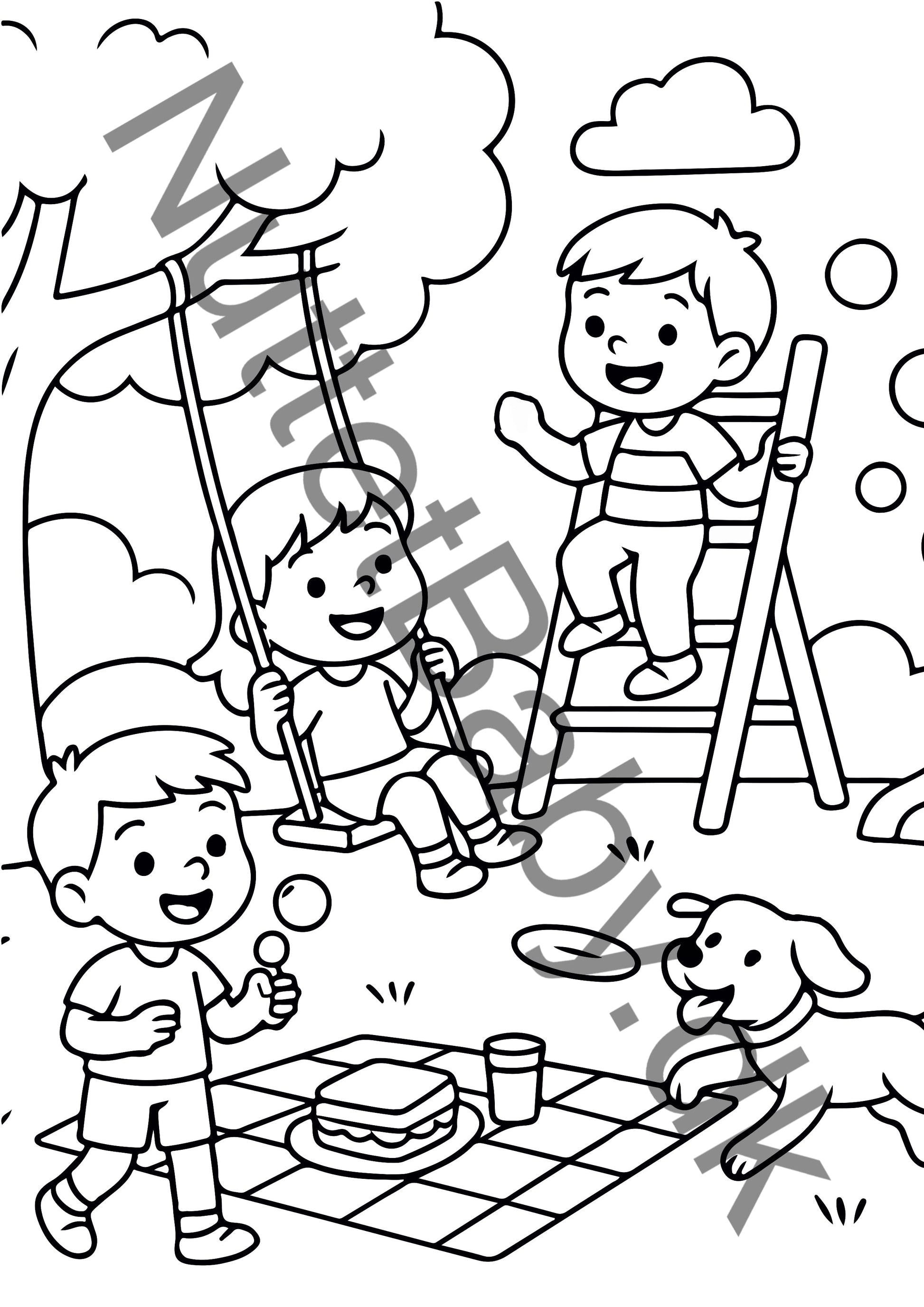 Børn leger i parken farvelægning