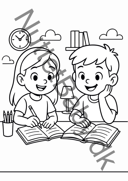 Børn laver lektier farvelægning