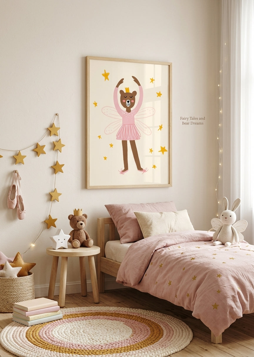 Plakat med dansende bjørnefe i tyl til pigeværelset