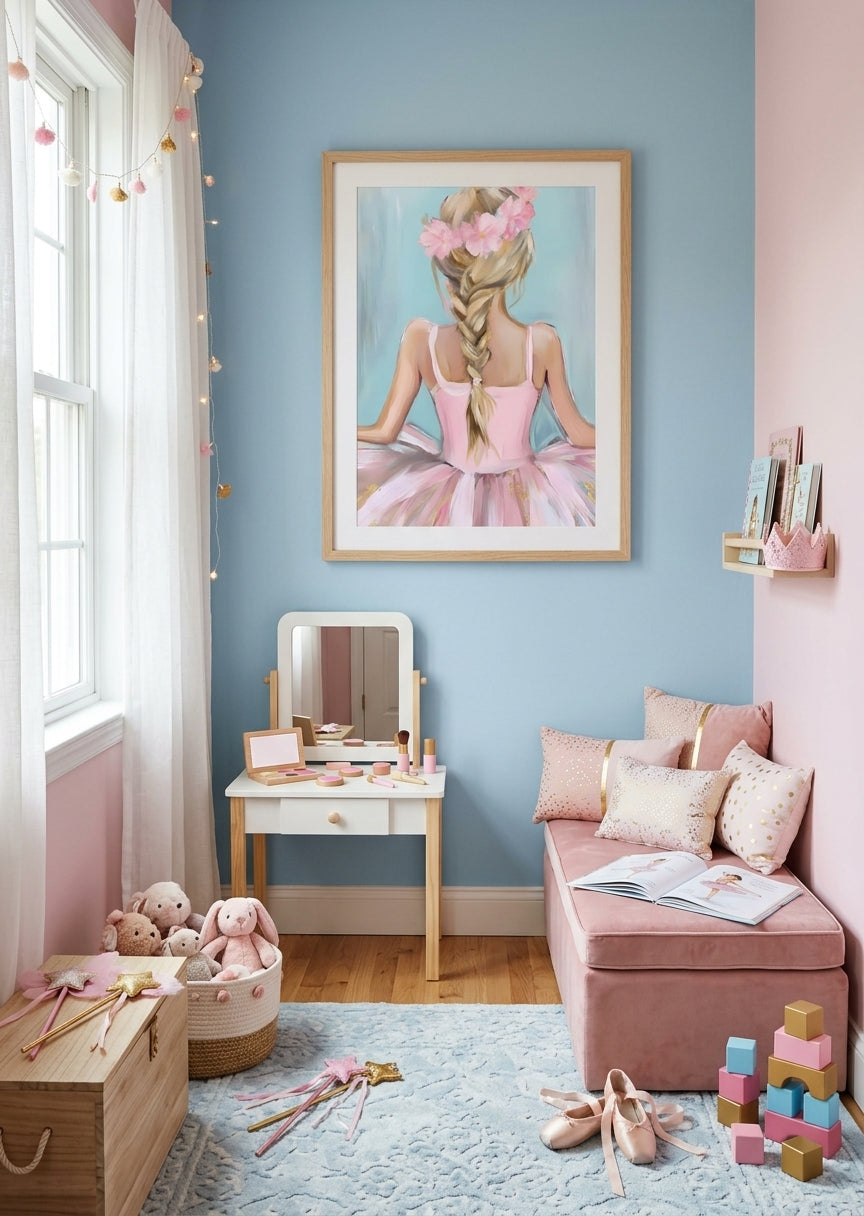 Plakat med balletpige med blomsterkrans til pigeværelset