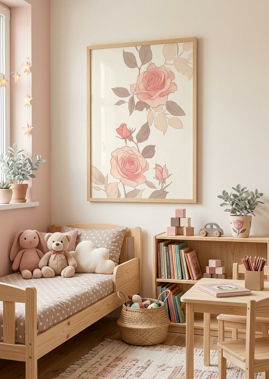 Plakat med pink blomst til pigeværelset