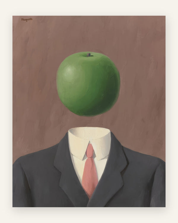 Børneplakat med æblehoved surrealisme i grønne toner til drengeværelset