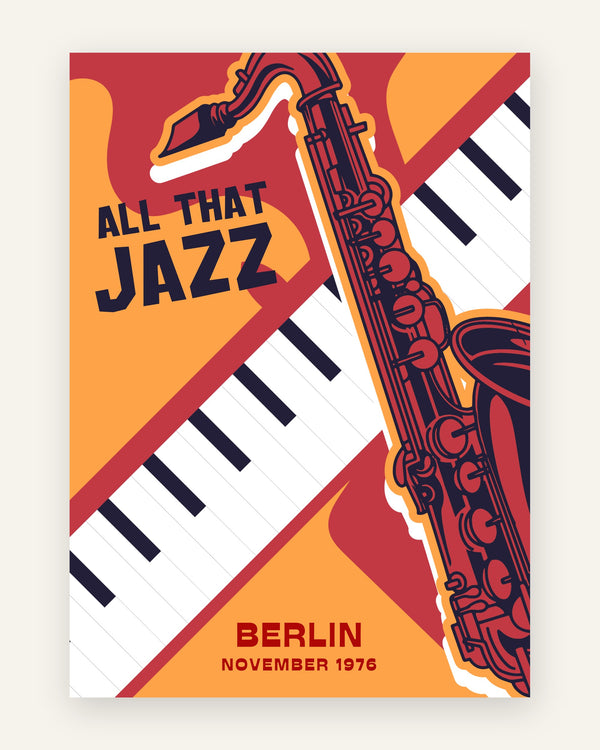Børneplakat med all that jazz berlin i orange toner til børneværelset