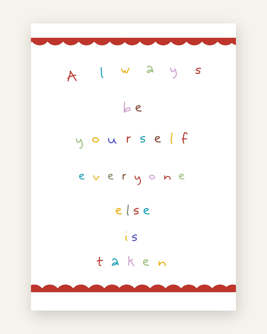 Børneplakat med always be yourself i friske farver til børneværelset