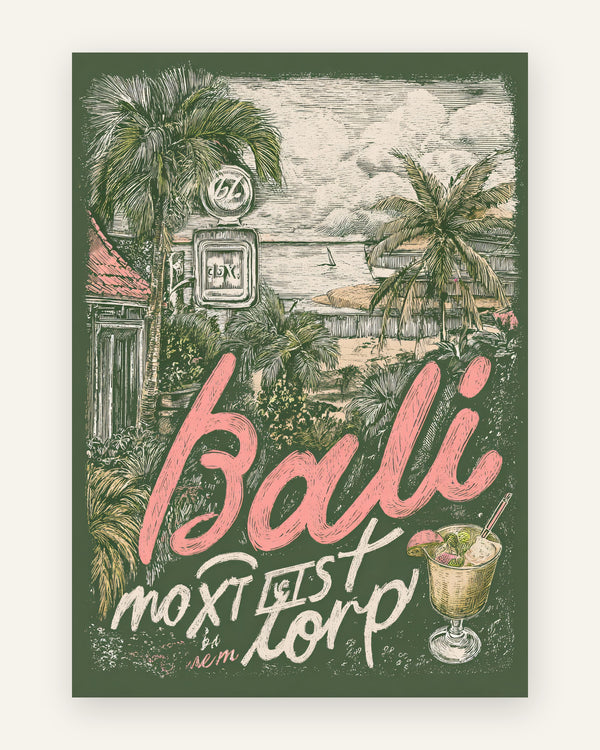 Plakat med bali retro strandplakat i grønne toner