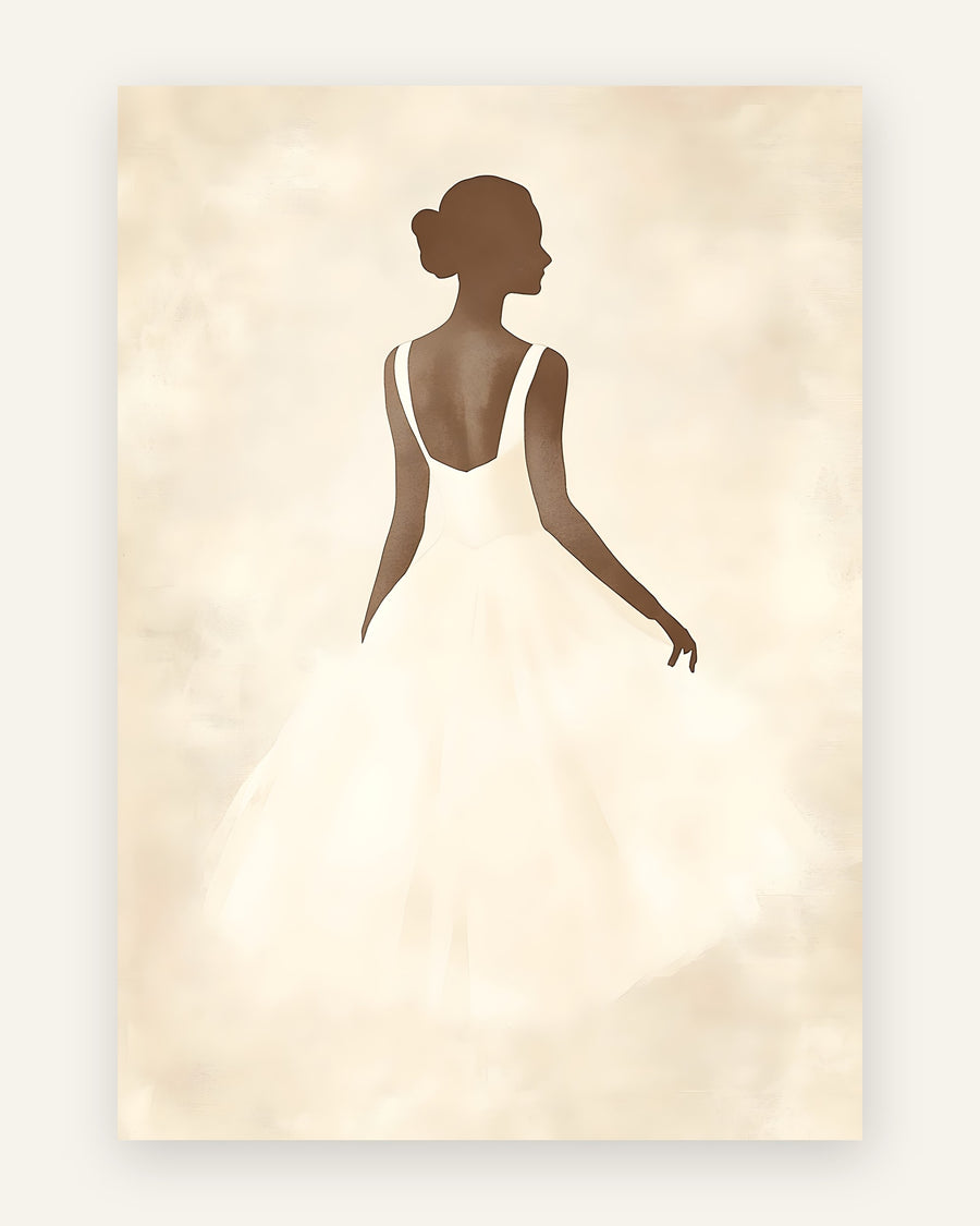 Børneplakat med ballerina i hvid i beige til pigeværelset