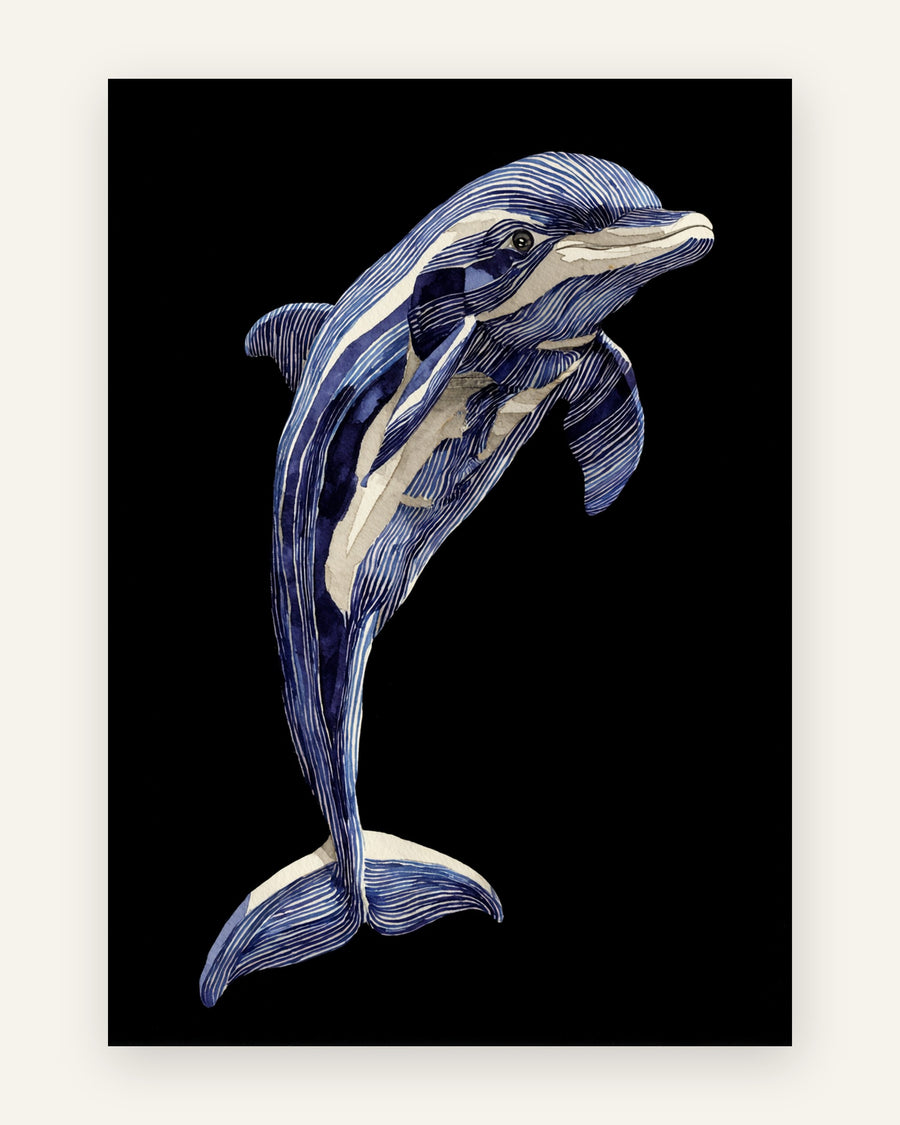 Børneplakat med blå akvarel delfin til børneværelset