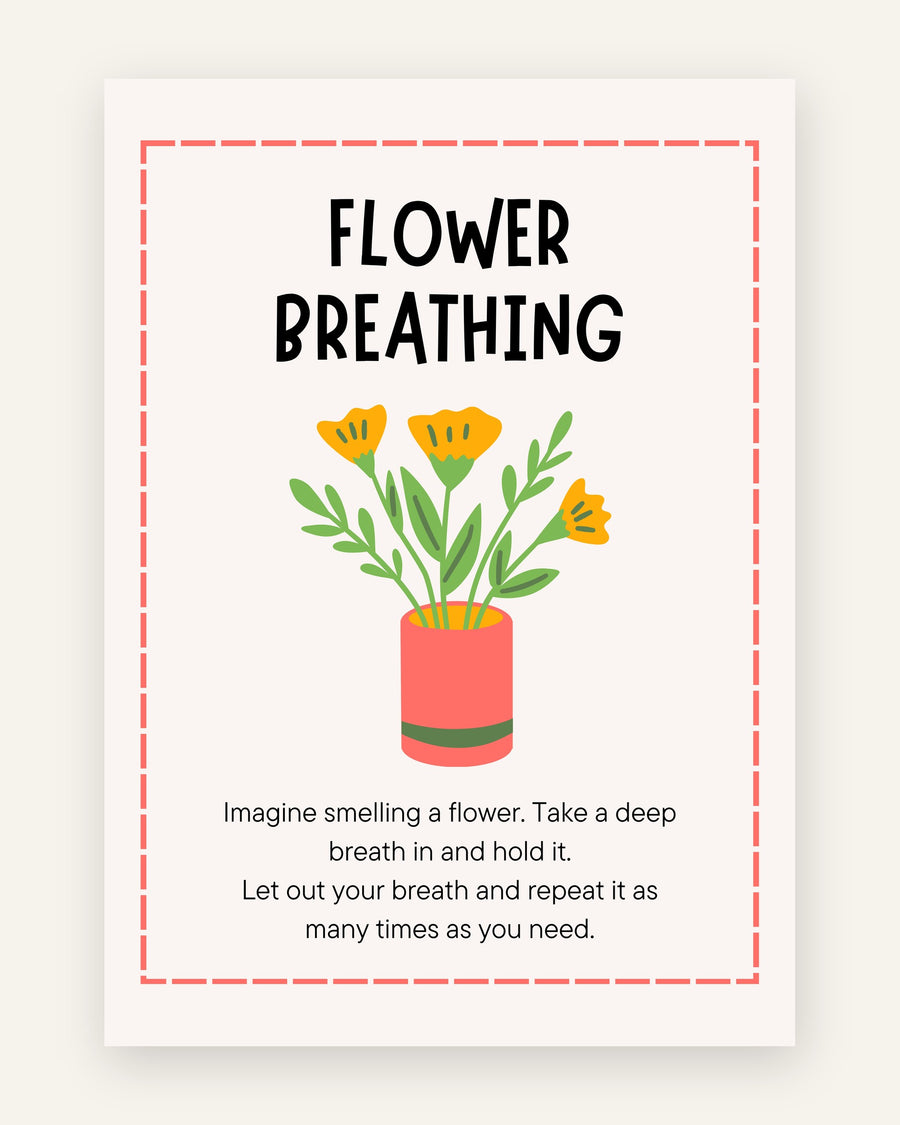Børneplakat med blomster vejrtrækning i røde toner til børneværelset