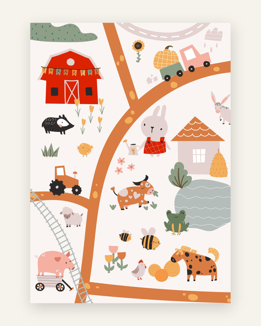 Børneplakat med bondegårdsvenner kort til børneværelset