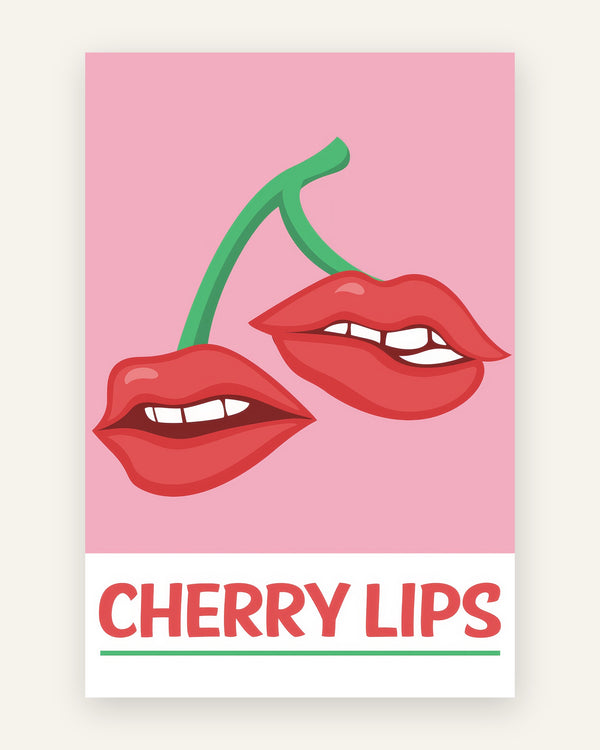 Børneplakat med cherry lips i lyserøde toner til pigeværelset