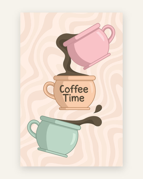 Børneplakat med coffee time i lyserøde toner til børneværelset