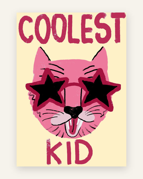 Børneplakat med coolest kid kat i lyserøde toner til børneværelset