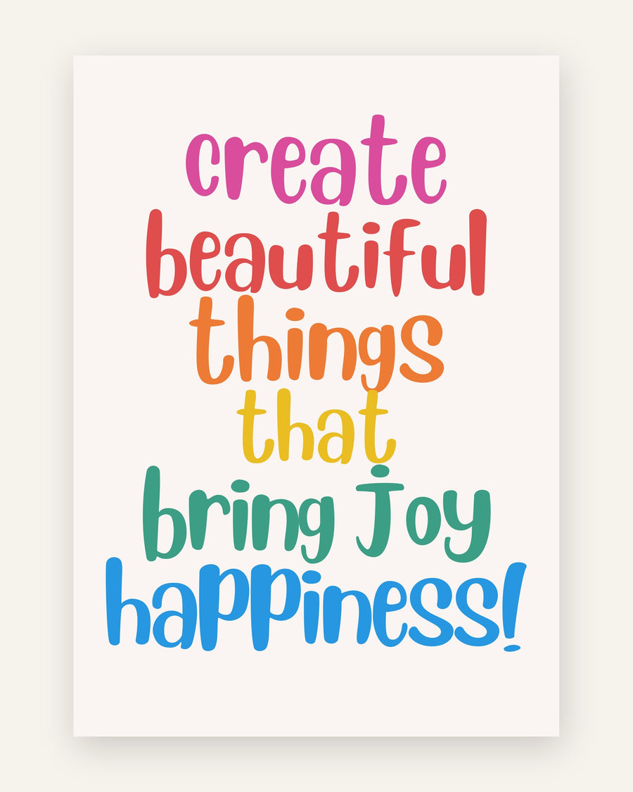 Børneplakat med create beautiful things i friske farver til børneværelset