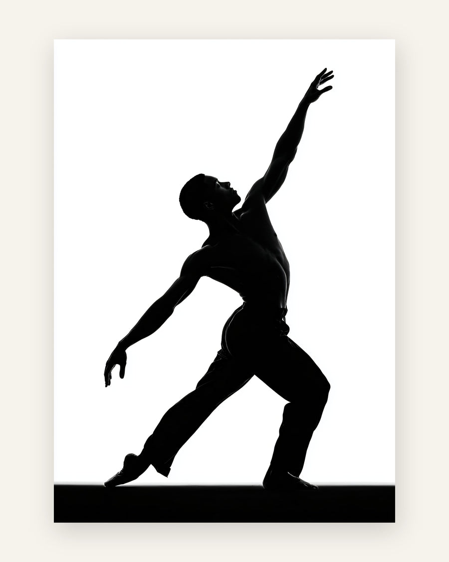 Plakat med danser i silhuet i sort-hvid