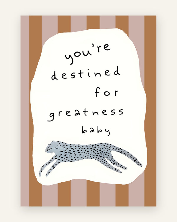 Børneplakat med destined for greatness i varme jordfarver til børneværelset