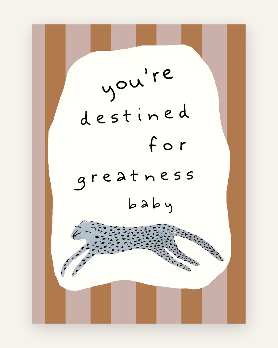 Børneplakat med destined for greatness i varme jordfarver til børneværelset