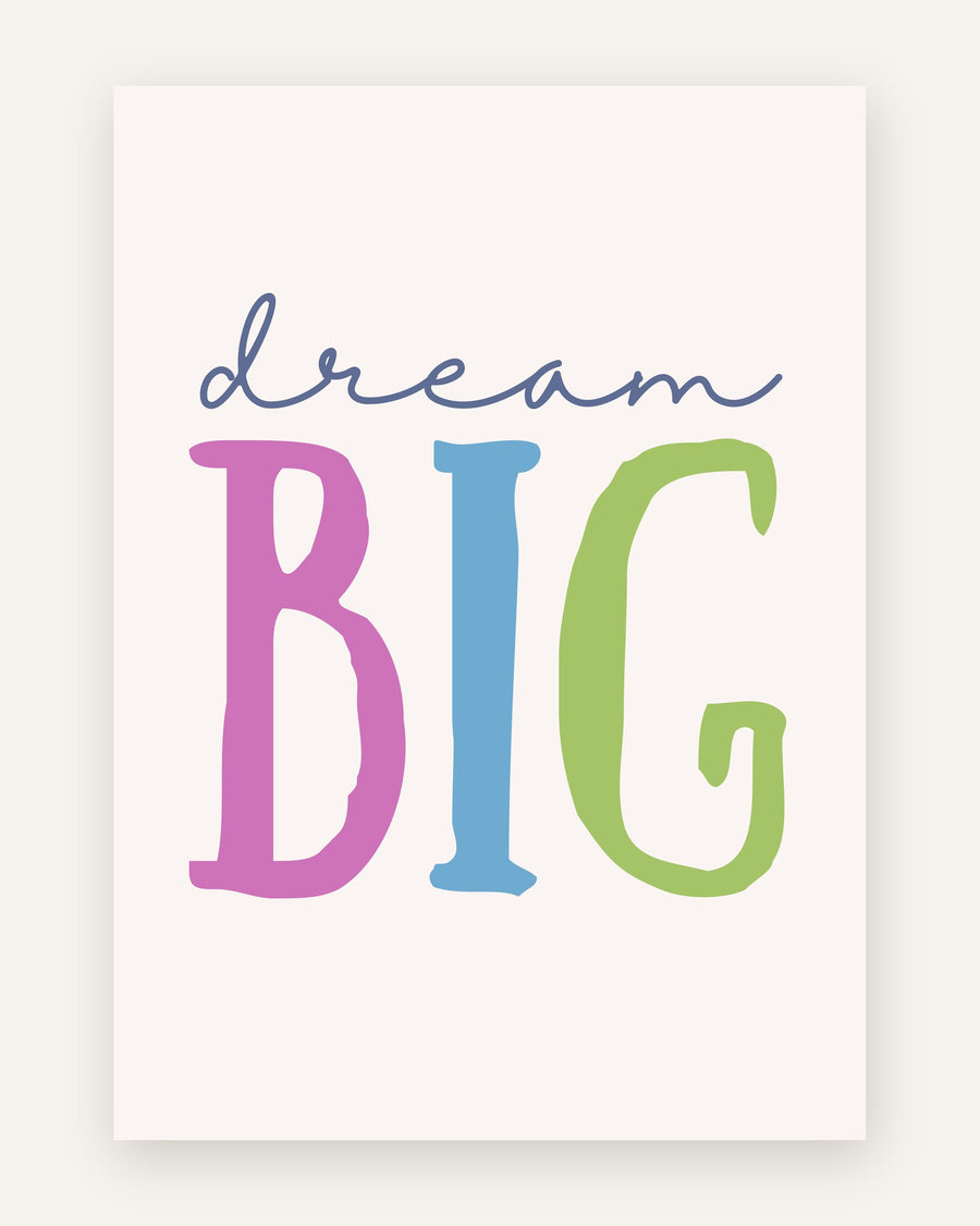 Børneplakat med dream big pastel i bløde pasteller til børneværelset