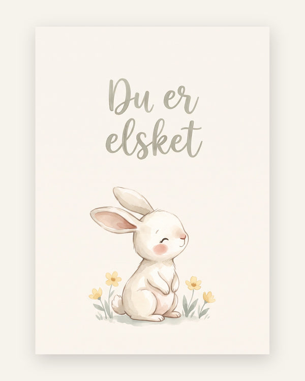 Citatplakat med kanin og teksten Du er elsket